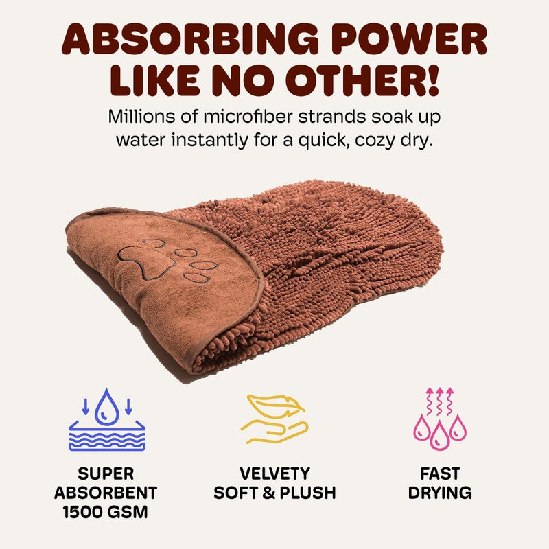 Dog Gone Smart The Dirty Dog Shammy - Antimicrobial Microfiber, Fast-Drying Plush Dog Towel with Dual Hand Pockets & Elastic - Super Absorbent, Odor-Resistant, Machine Washable - 31Ã—13 in, Brown - Image 3